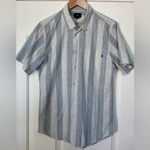 OBEY Worldwide Striped Button-Up Shirt Men’s M Blue White Cotton Short Sleeve